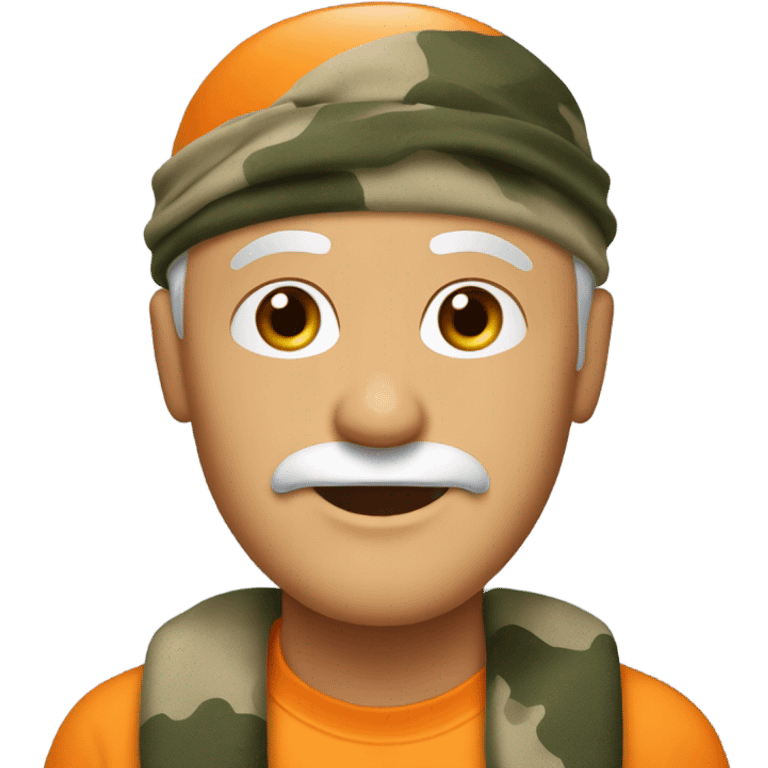 Old white man with stubble facial hair. Wearing a orange shirt and camouflage doorag emoji