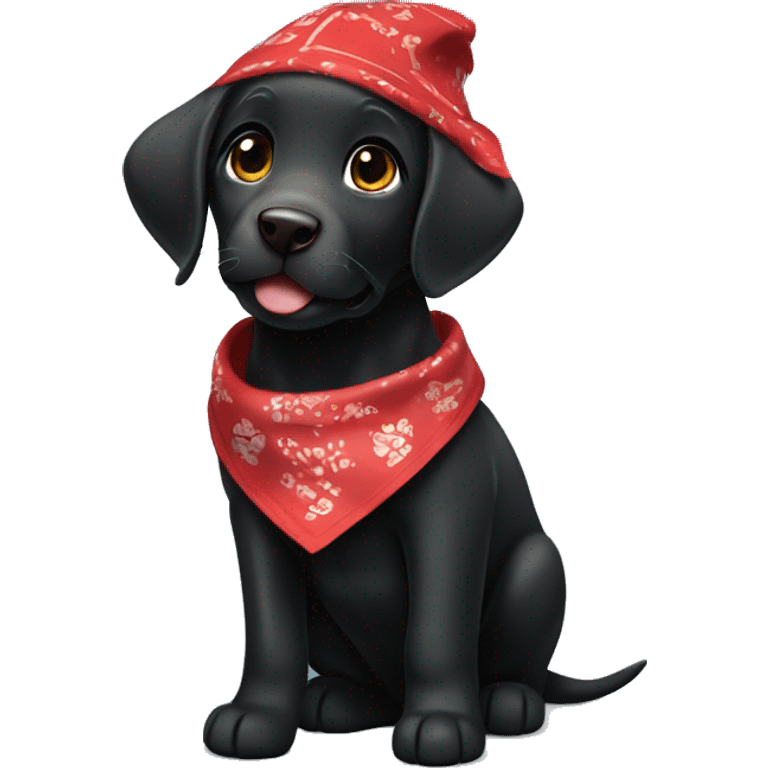 Happy Black Labrador retriever puppy with red bandana around neck  emoji