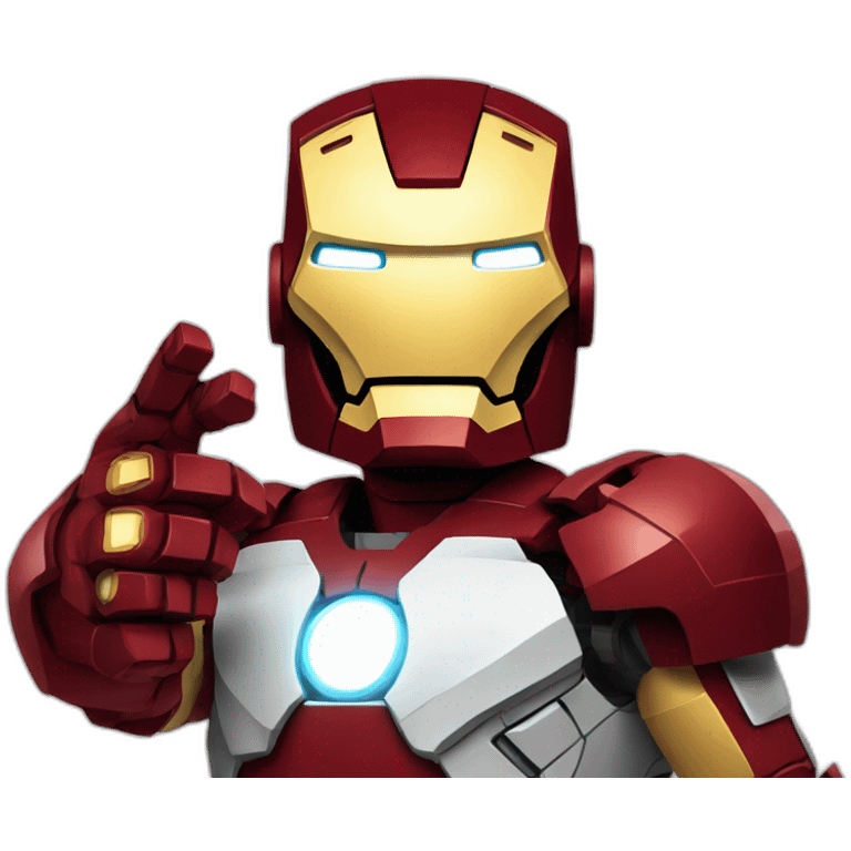 iron man in pixel art showing the finger emoji