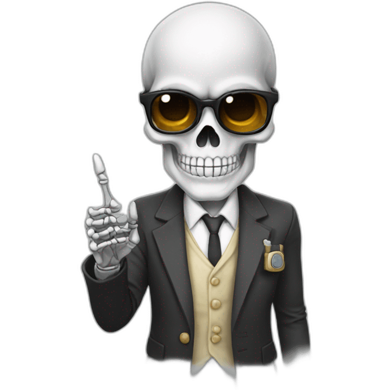 Nerd skull with skeleton finger pointing up emoji