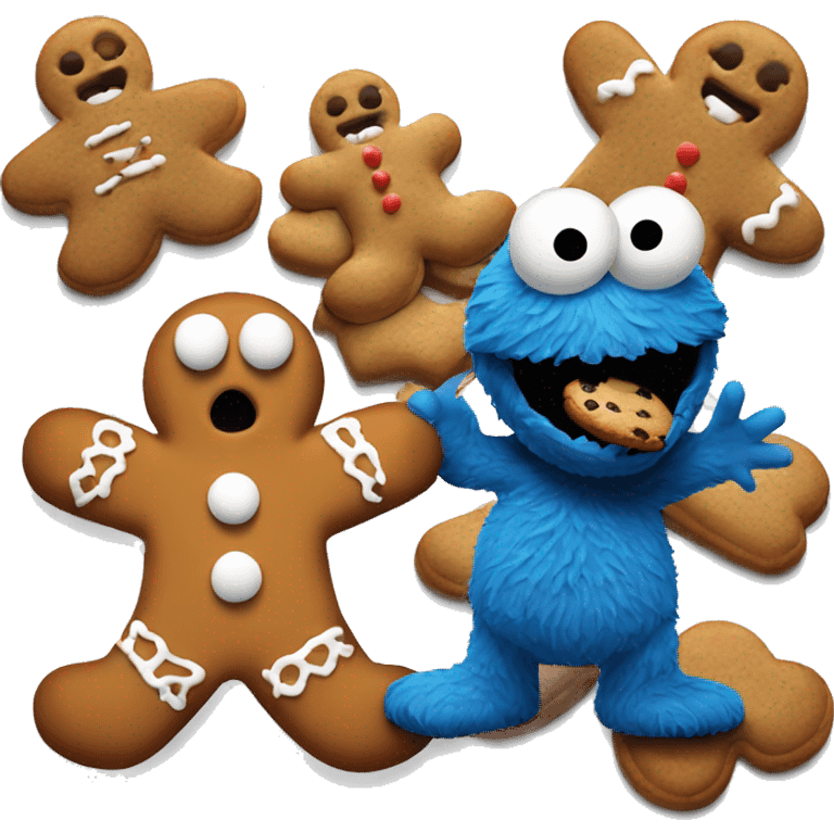 Cookie Monster eating scared gingerbread man emoji