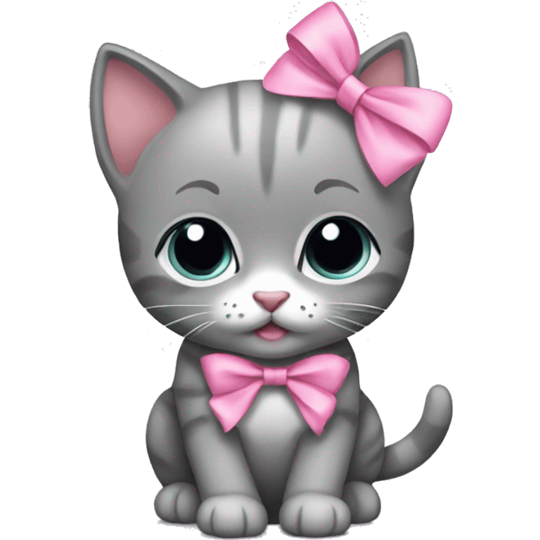 gray kitten pink bow emoji