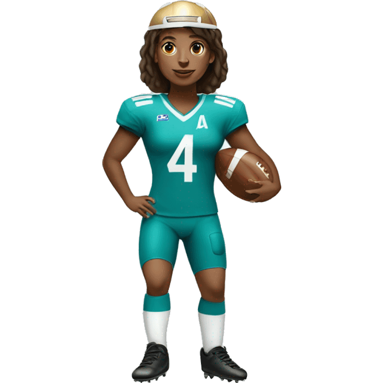 A Football Player women with number 4 with a crown and a Ball under her foot   emoji