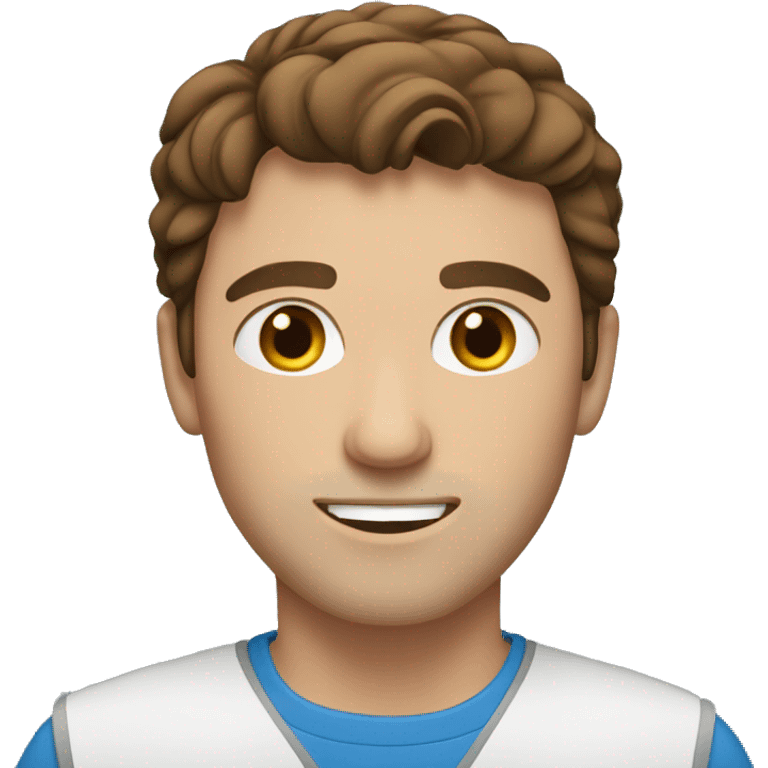 Man with brown hair and blue eyes working at computer emoji