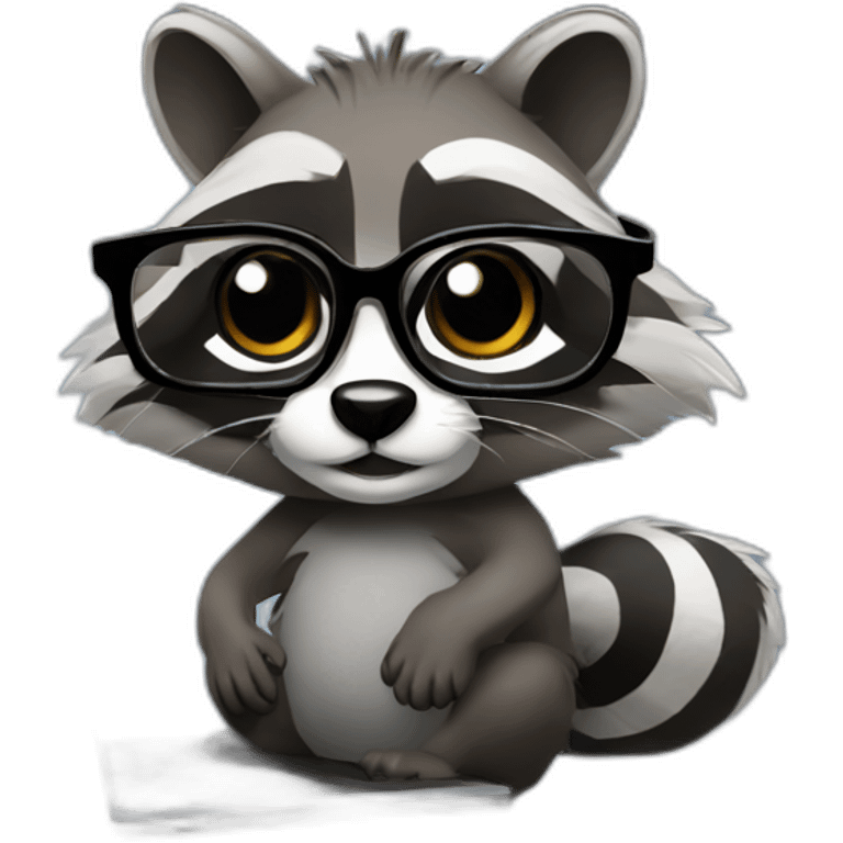 racoon wearing glasses programming on a black laptop emoji