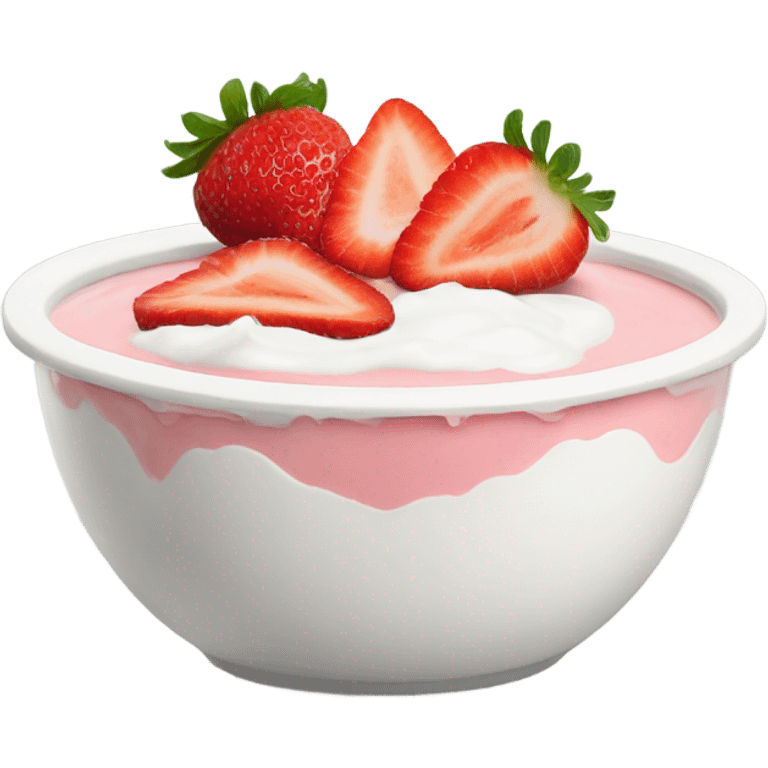 A bowl of yogurt topped with strawberry slices emoji