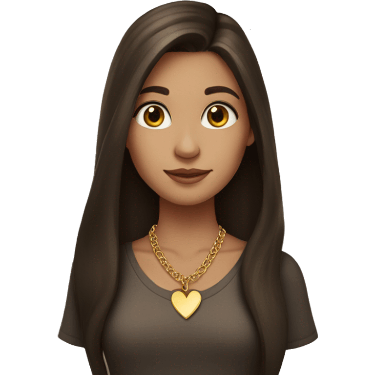 Brunette girl with long hair wearing gold heart necklace  emoji