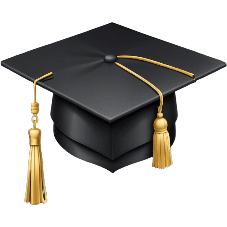 A classic black graduation cap (mortarboard) with a flat, square top and a golden tassel hanging from one corner. The tassel is slightly curved as if gently swaying. The cap is positioned at a slight angle, appearing elegant and academic. The background is plain white emoji