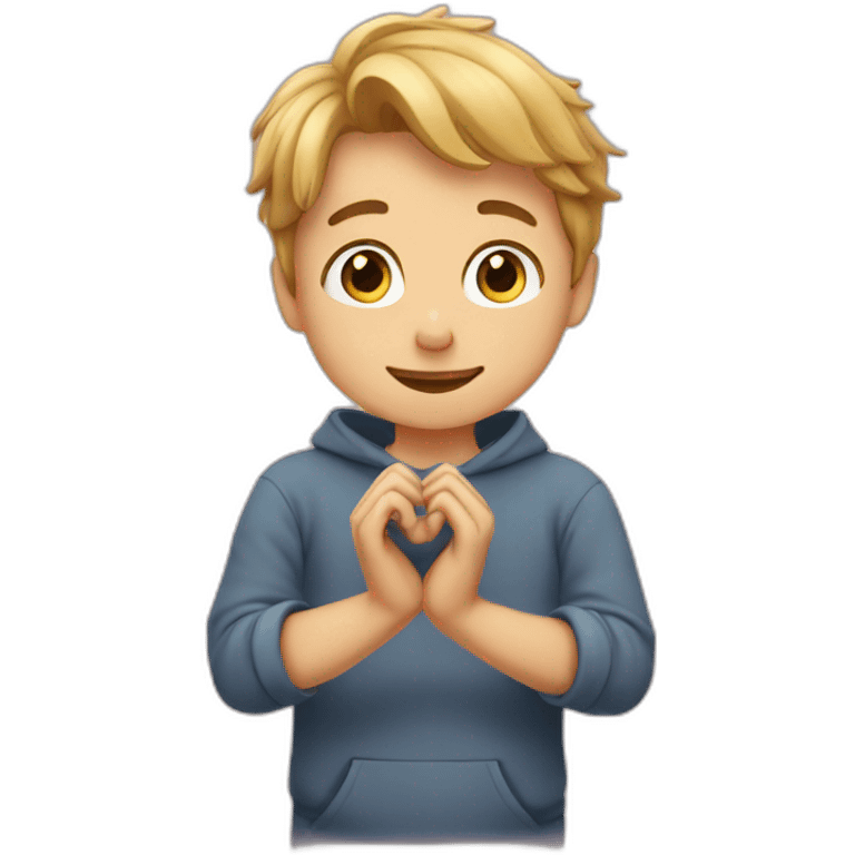 A boy making heart by hands emoji