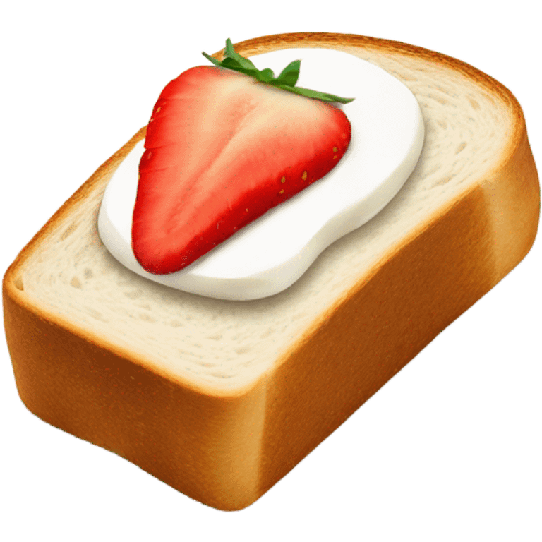 Toast from a loaf of bread with cream cheese and sliced strawberries emoji