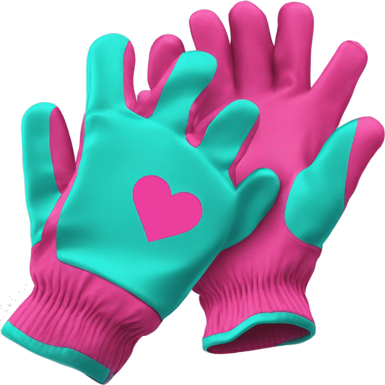 Realistic metallic hot pink and turquoise work gloves isolated.  emoji