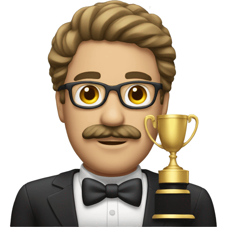 mustached man with winner trophy emoji