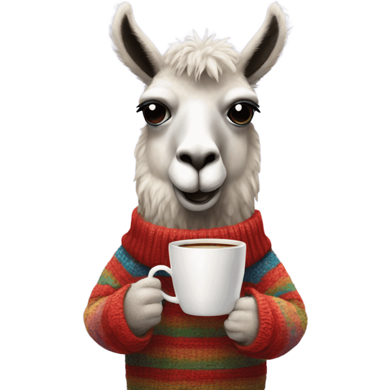 A llama in a sweater drinking coffee  emoji