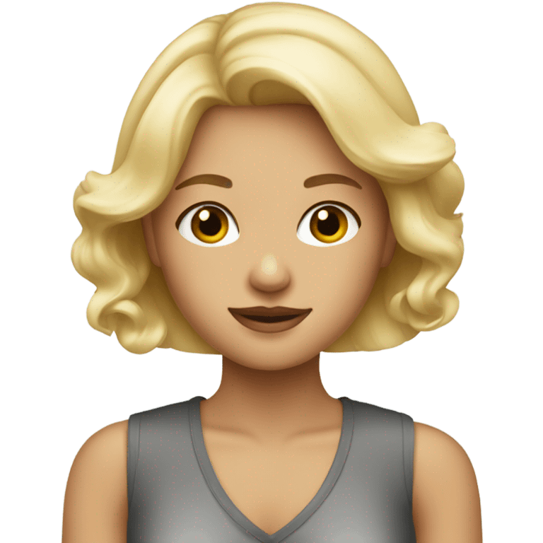 A blonde girl wears a top emoji