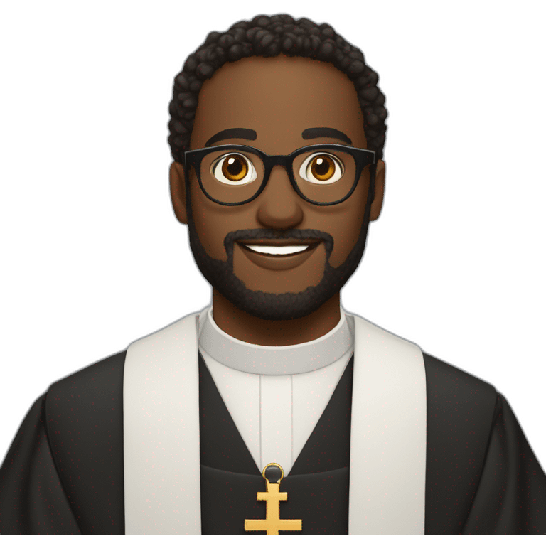 young black catholic priest beard, curly hair, with rounded glasses and clerygman emoji