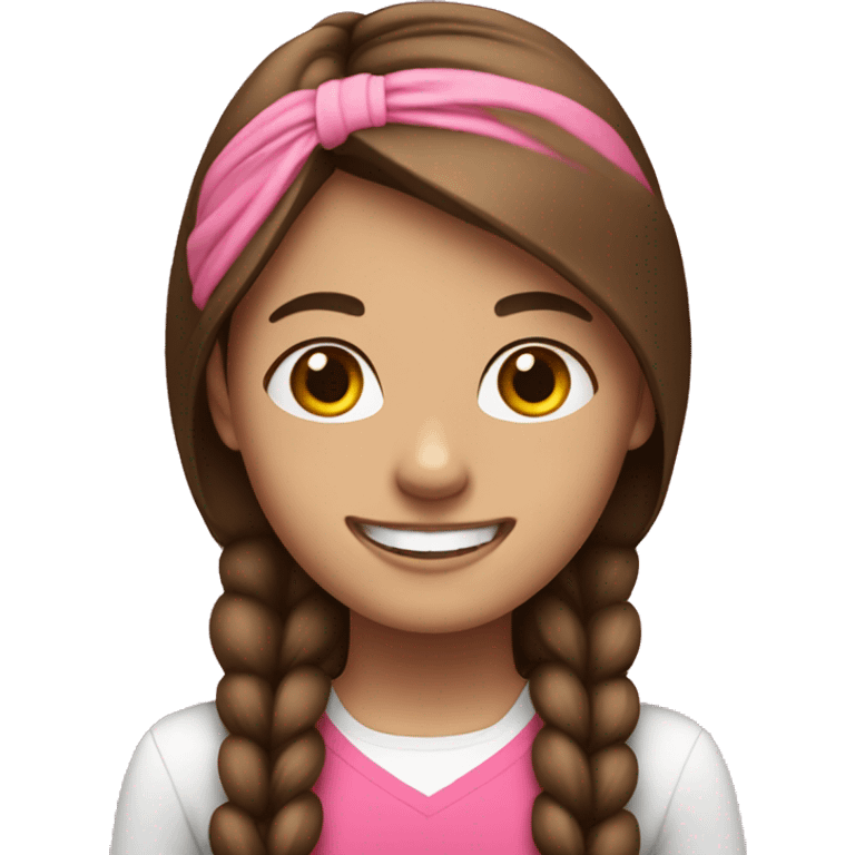 cheerful girl with braces and brown hair and pink headband emoji