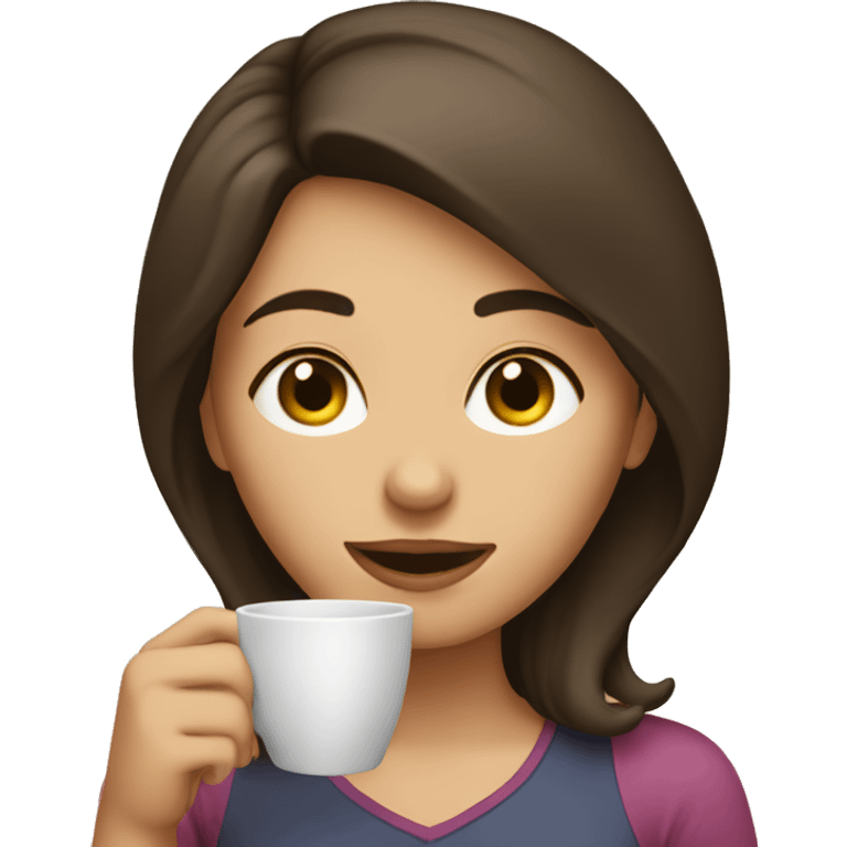 brunette drinking out of a small cup emoji