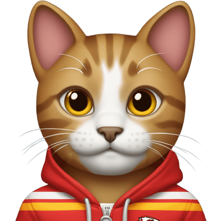 Cat wearing a KC Chiefs hoodie emoji