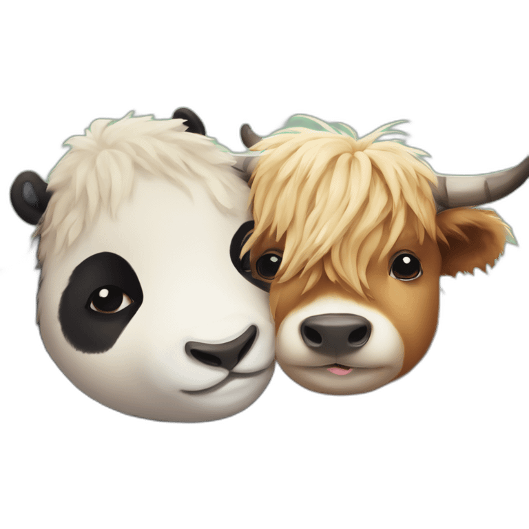 Panda and highland cattle cuddling emoji