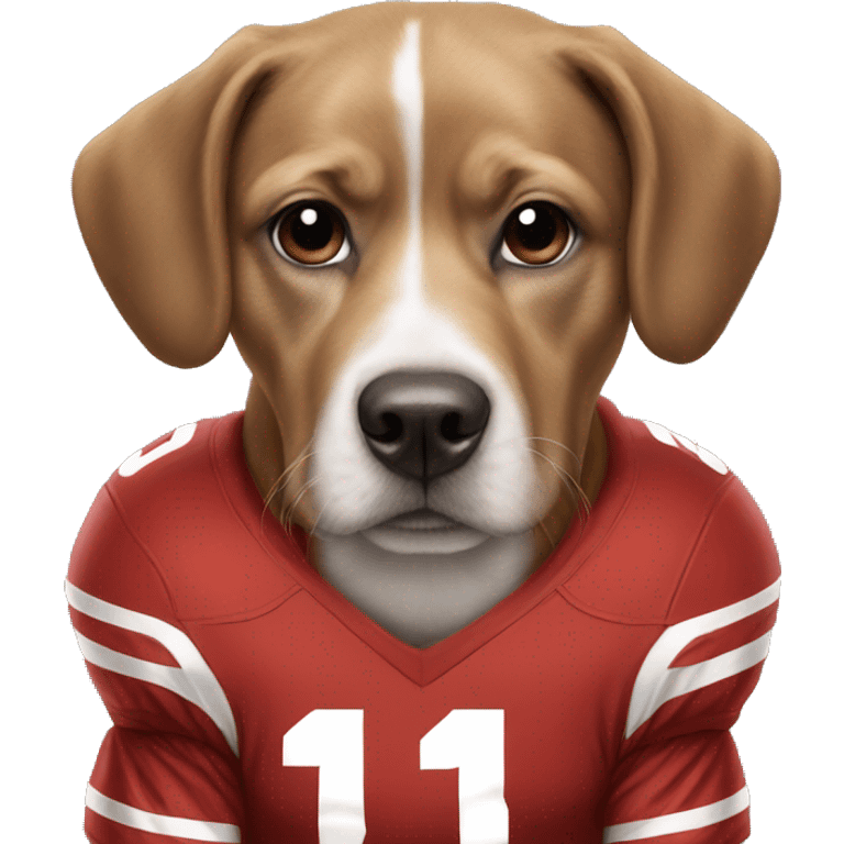 Our dog Buckeye wearing a Taft football uniform emoji