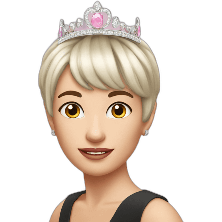 short pixie bangs platinated woman pink tiara emoji