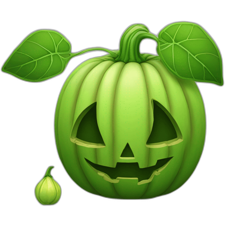 a green jack o lantern with a sprout emoji