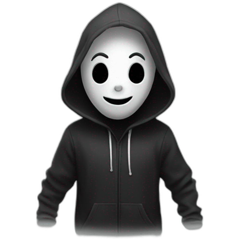 A ghost wearing a black hoodie and smiling emoji