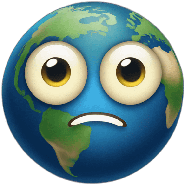 planet Earth with a cartoon highfalutin face with big confident eyes emoji