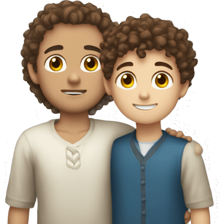 boy Tatar with brown curly hair hugs Ukrainian with brown hair emoji