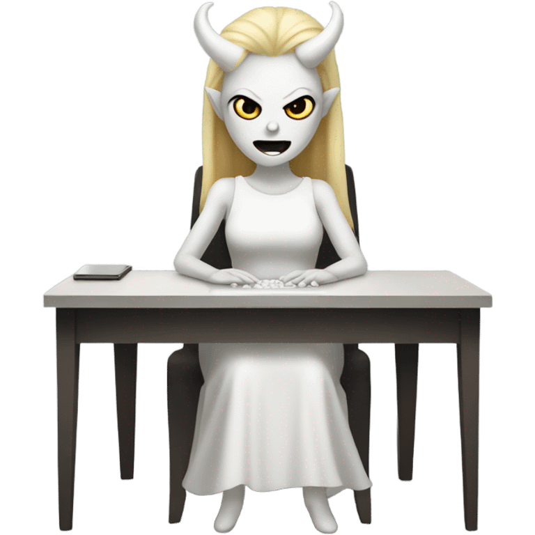 white demon in dress in computer emoji