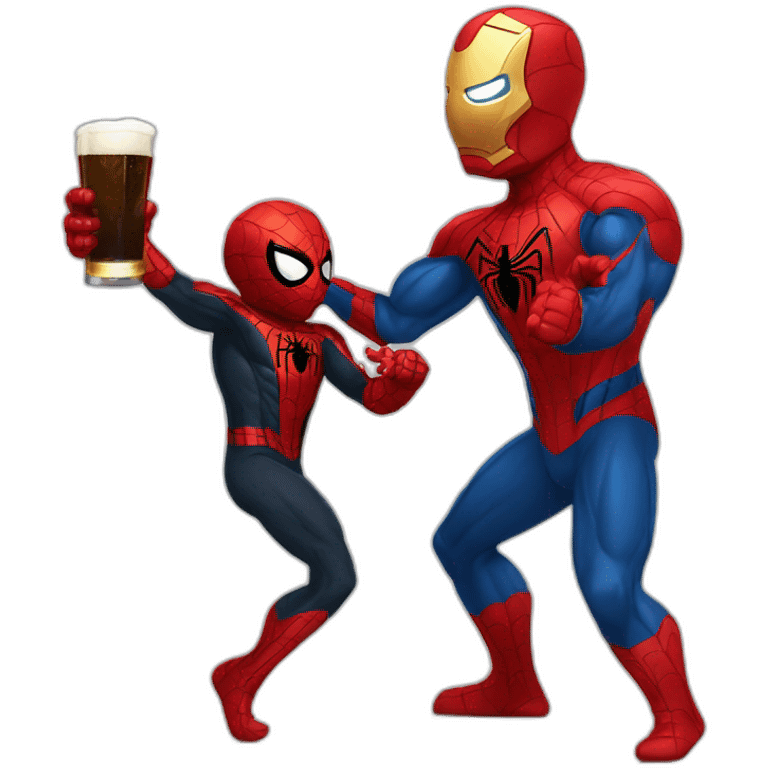 Spider man fight iron man with a beer emoji