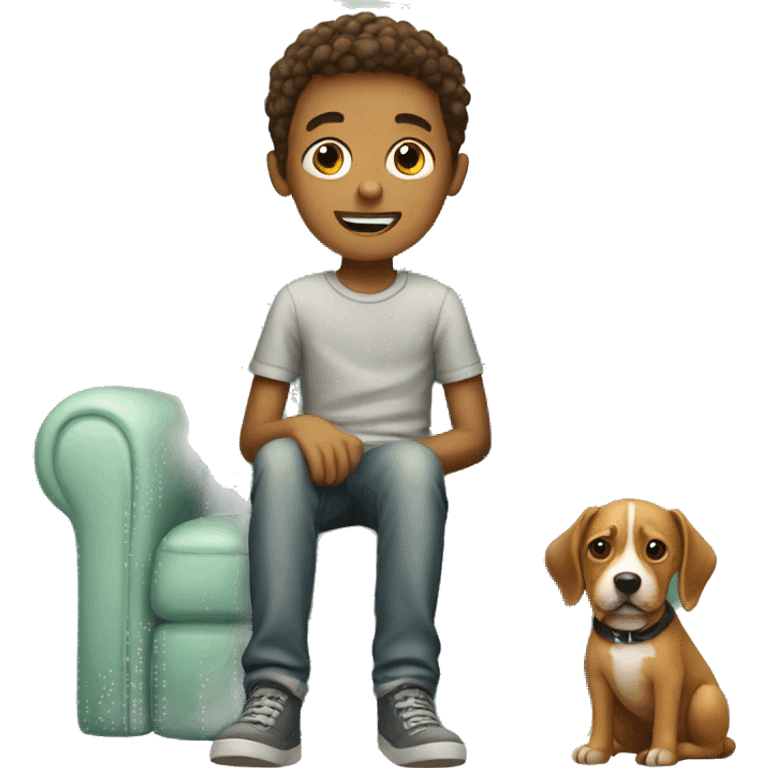 boy with dog on chair emoji