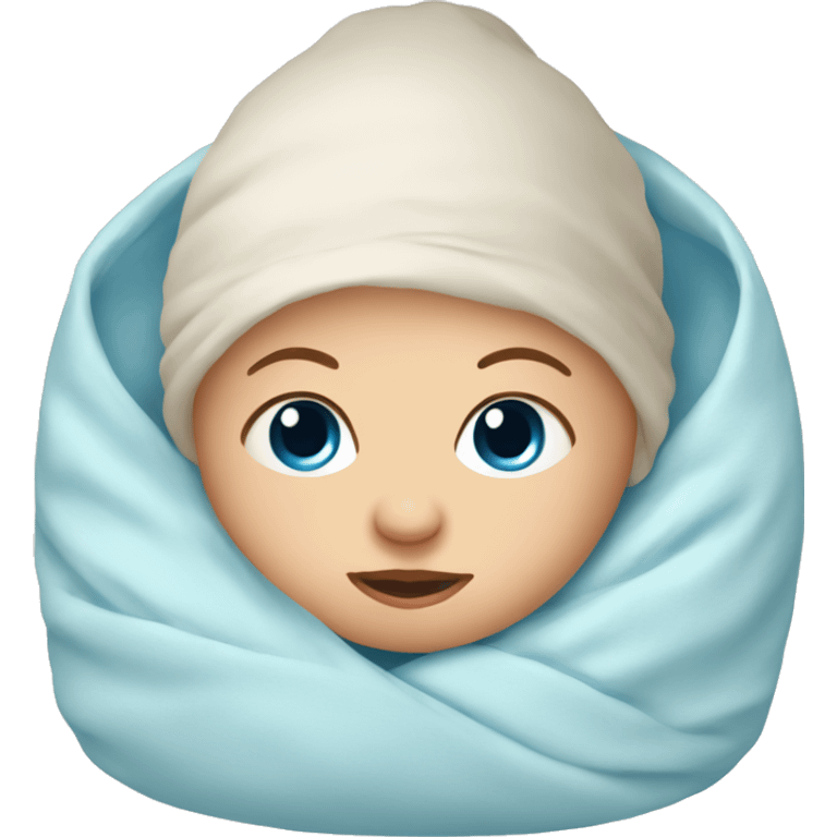 Newborn baby with blue eyes swaddled in crib emoji