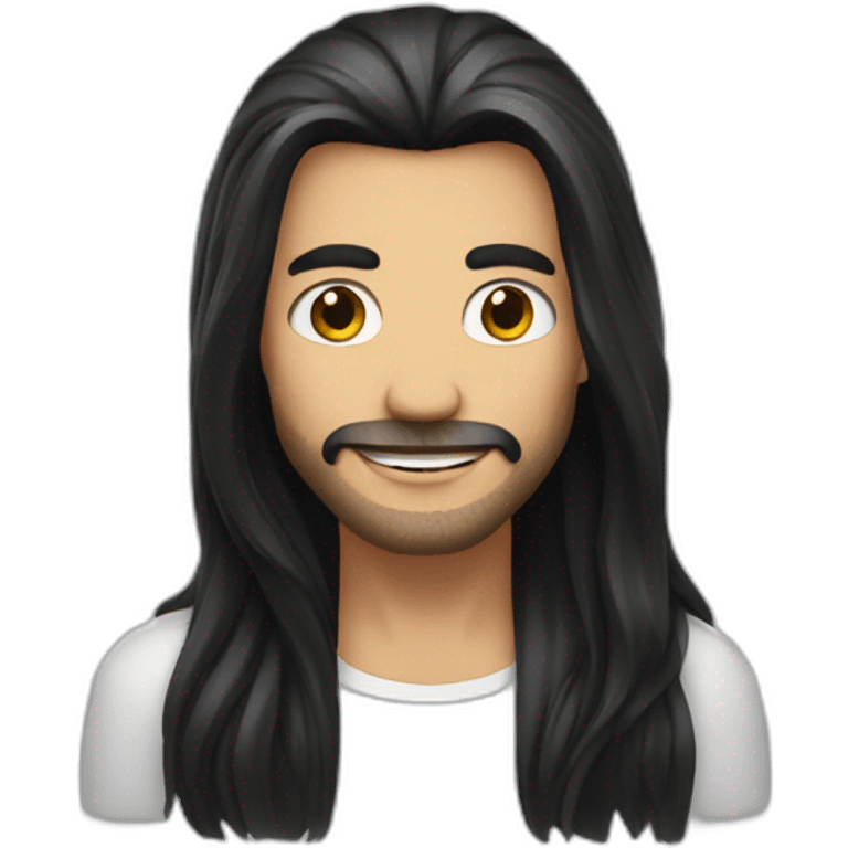 A man with long black hair says hello emoji