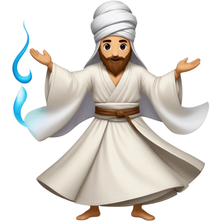 Cinematic Realistic Whirling Dervish Pop Culture Emoji, showcasing a mystical portrayal of traditional Sufi dance rendered with fluid textures and dynamic, spiritual lighting. emoji