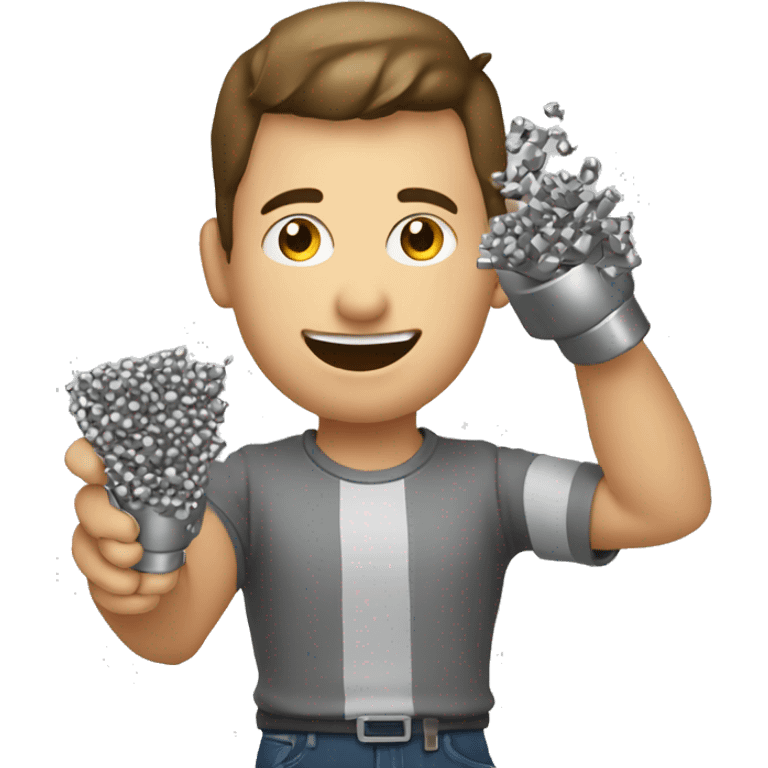 young man with a hand held L shaped metal device that launches metal pellets  emoji