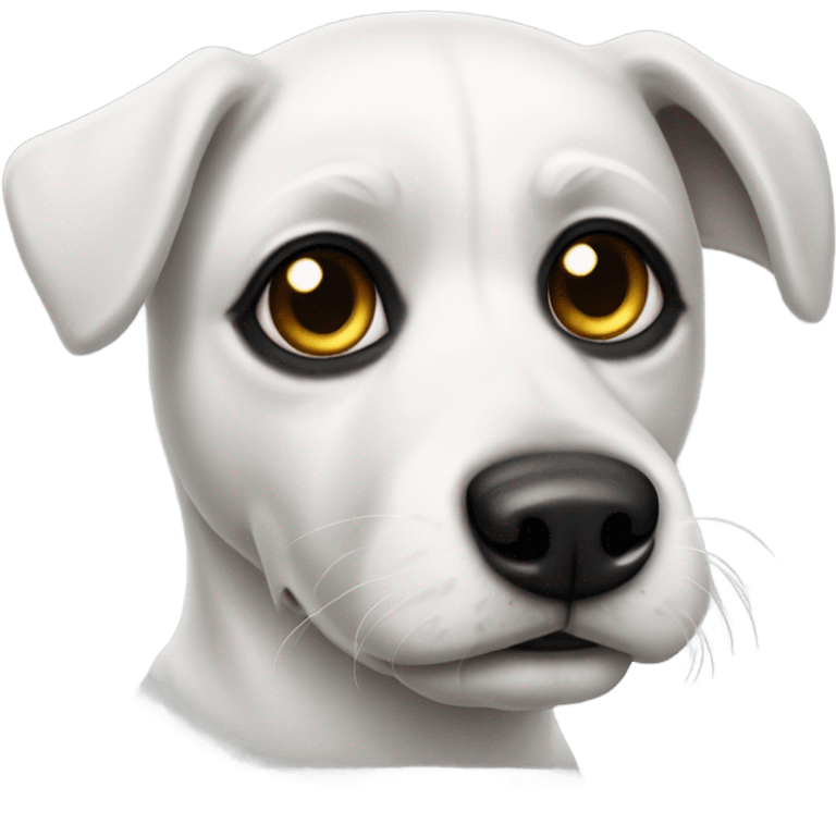 White dog with black eye patch and black ear emoji