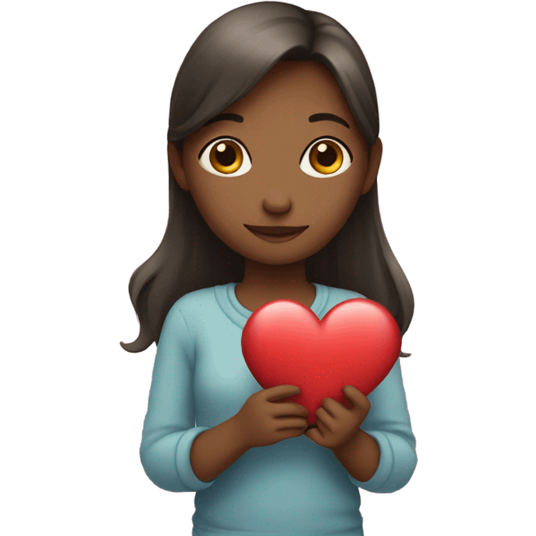 a girl holding a heart emoji