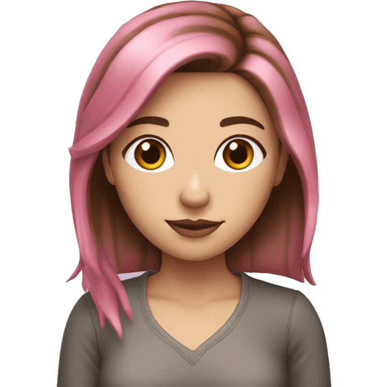 White Girl with brown hair and pink highlights  emoji