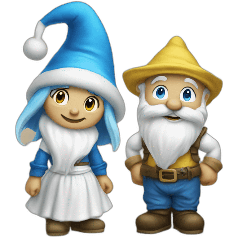 smurfette and garden gnome together emoji