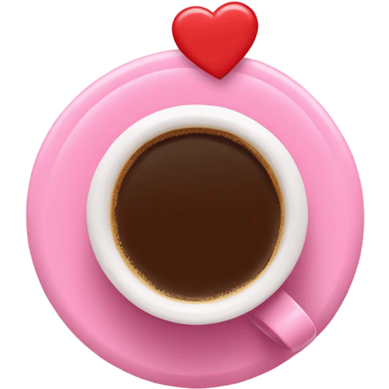 Coffee in pink cup with hearts emoji