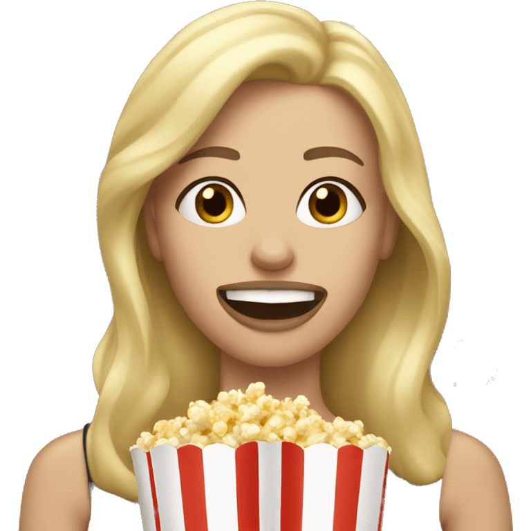 Blonde haired woman putting popcorn in her mouth emoji