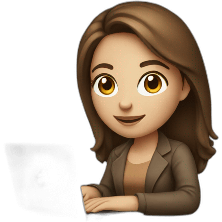 Beautifull programmer girl with brown hair working with MacBook emoji