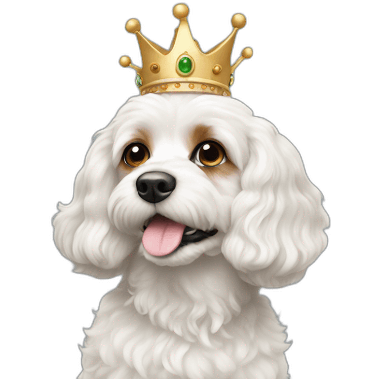 White cavapoo with a crown emoji