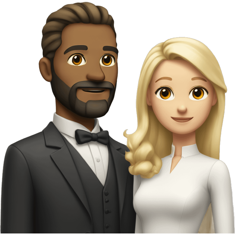 A tall man with a beard and slicked back flowy hair next to a short pretty blonde girl  emoji