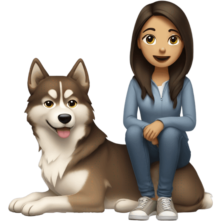 A brunette girl next to a beige  Husky emoji