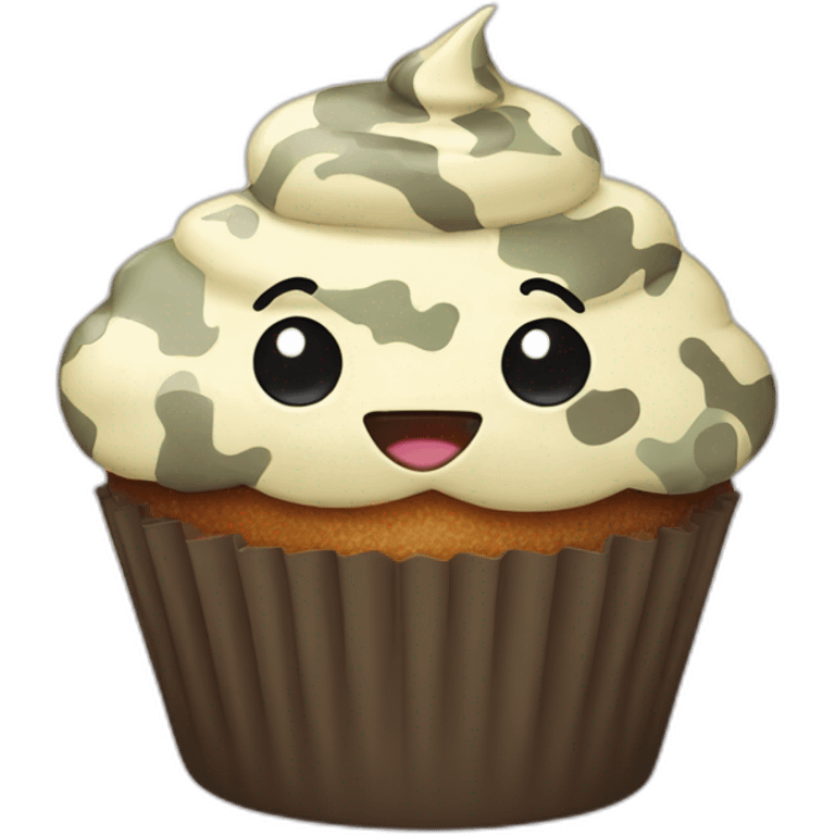 Happy cupcake with camouflage icing emoji