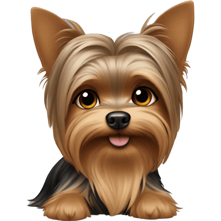 Yorkshire Terrier in the arms of a girl with brown hair emoji