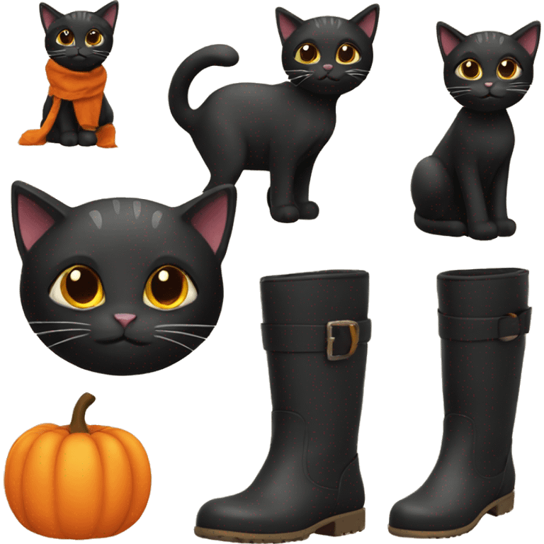 Black cat with oringe boots emoji