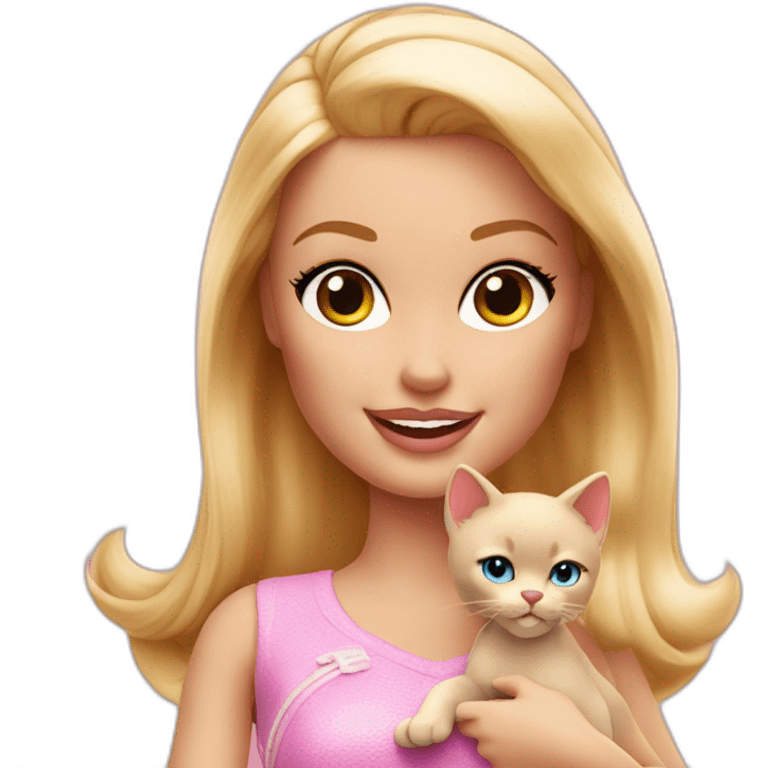 blonde barbie doll winking holding her kitten emoji